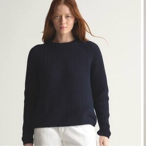 Quince Navy 100% Organic Cotton Fisherman Crew Neck Sweater Size XS